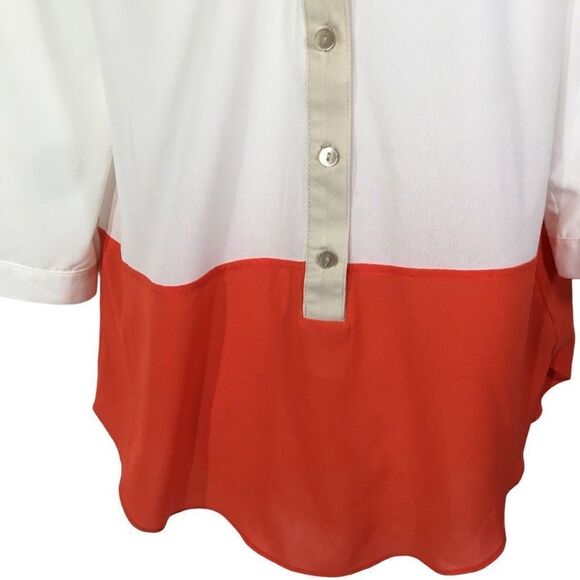 IZ Byer Women's V-Neck Collared Colorblock Semi-sheer Blouse tunic medium - Picture 6 of 10